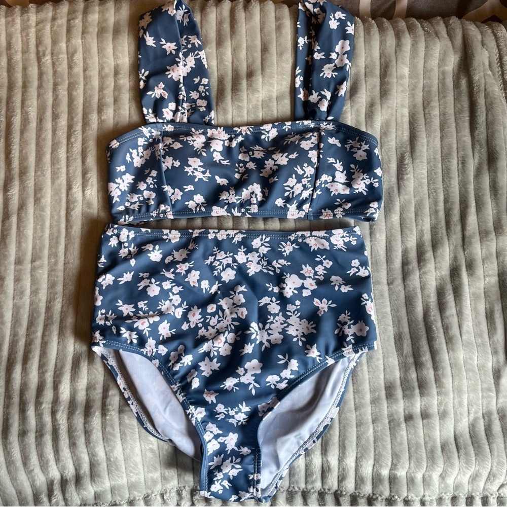 SHEIN Floral Blue and White Swimsuit